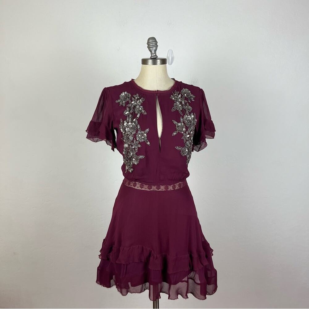 Cleobella Maroon Embellished Mini Dress